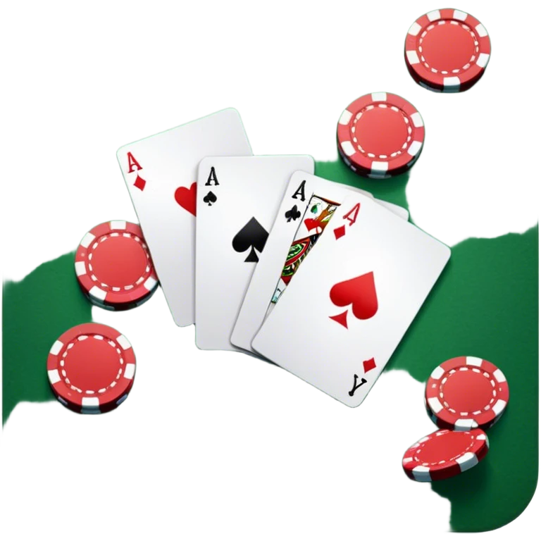 A photorealistic icon featuring playing cards and a stack of poker chips on a green felt table. Bright, detailed design with realistic textures and lighting. Transparent background, clearly symbolizing card games and strategy. emoji
