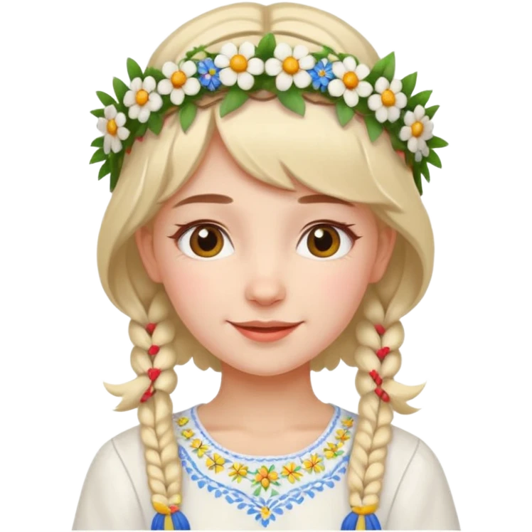 Ukrainian girl in a white embroidered shirt with a flower crown on her head emoji