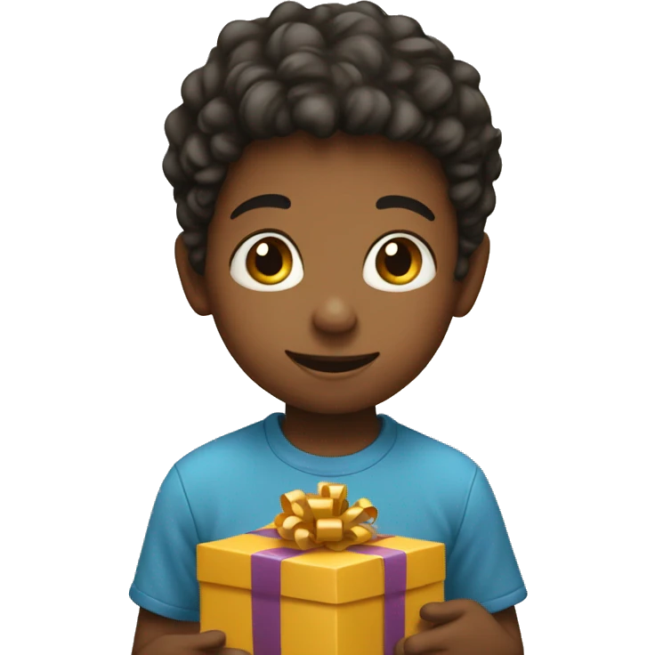 Young boy with a present emoji