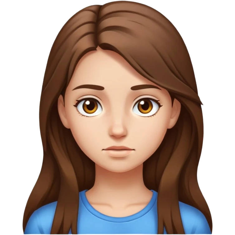 girl with long brown hair and sweat on her forehead emoji