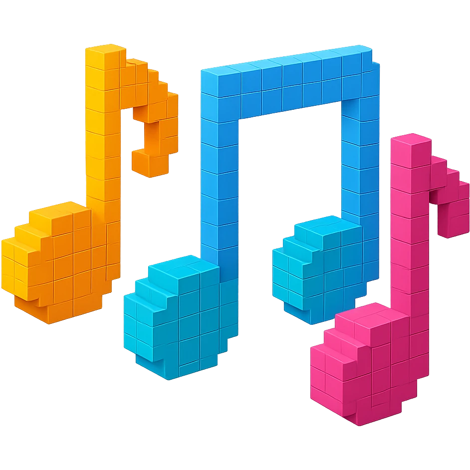 detailed and intricate voxel-style musical notes emoji