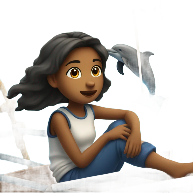 girl is watching dolphins from sailboat emoji