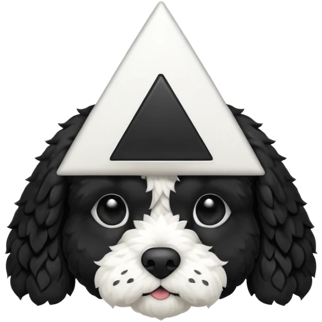 black and white cockapoo - give him a white chest, black ears and black fur covering his eyes, but then a white snout and an upside down white triangle-shaped patch of fur on his forehead emoji
