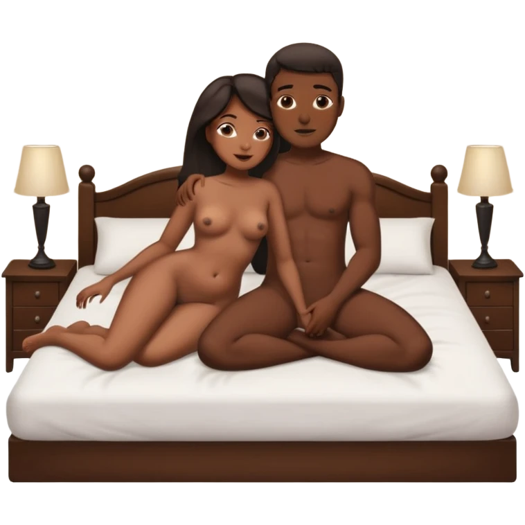 Naked fat black woman and skinny black man in bed having sex emoji