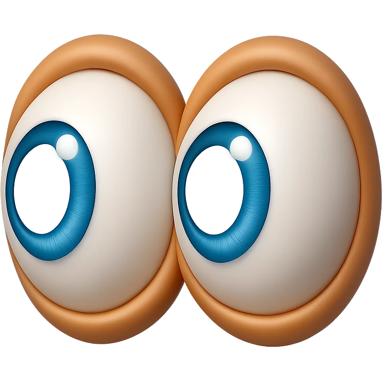 Create an eyes emoji that looks like the eyes in the reference images. Large, expressive, blue irises, 3D emoji style, no face, just the eyes, looking left. emoji