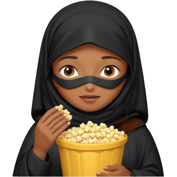a burka cover eyes holding a bucket of popcorn emoji