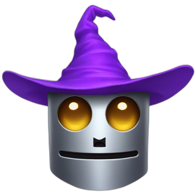robot with  purple wizard hat emoji