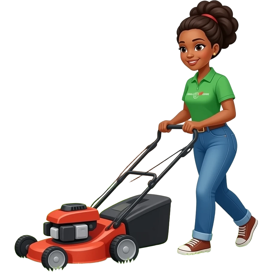 A black women cutting grass  with a lawnmower emoji