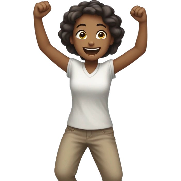 Girl is happy and exited hold her fists up at the chest line emoji