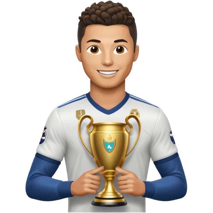 Cristiano Ronaldo holfing the champions league with noodle hair emoji