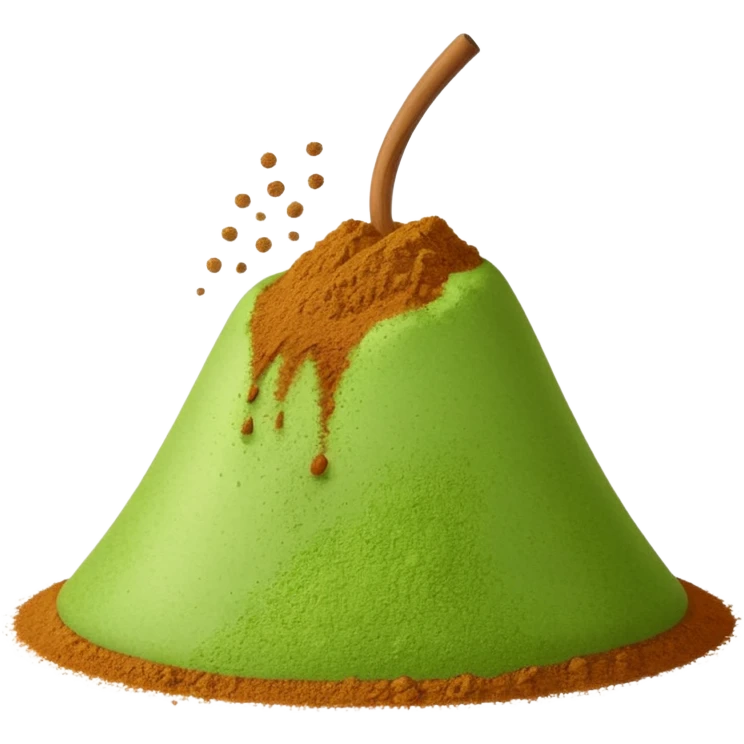 small mound or soft scatter of fine, light brown to beige-green powder with smooth matte texture and delicate speckling, slightly uneven surface, freshly ground spice, apple emoji style, soft lighting, subtle shadows, transparent background, emoji scale emoji