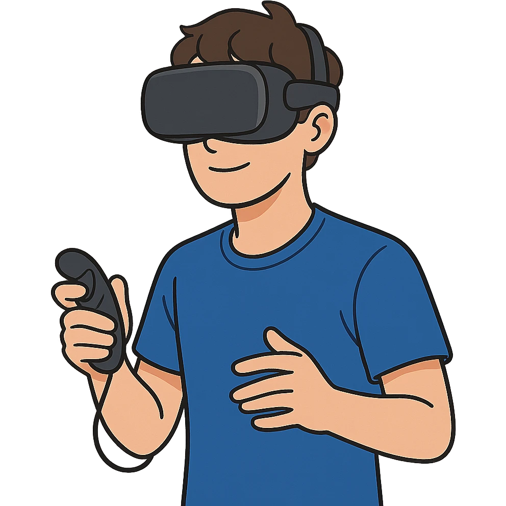 person wearing VR headset with controller, general illustration style emoji