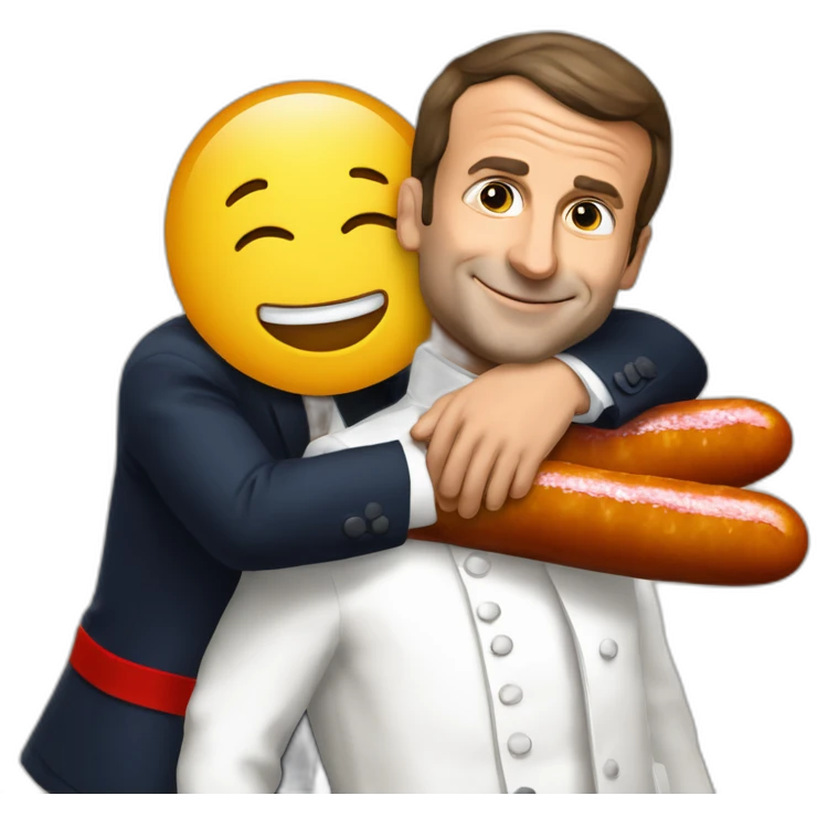 emmmanuel macron hugging a saussage emoji