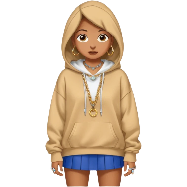 think oversized hoodie over a mini skirt, chunky sneakers grounding the look, and maybe a few layered necklaces or rings to flex a little personality. Sometimes she goes edgy with a leather jacket and ripped jeans, other times soft with flowy dresses or pastel cardigans. emoji