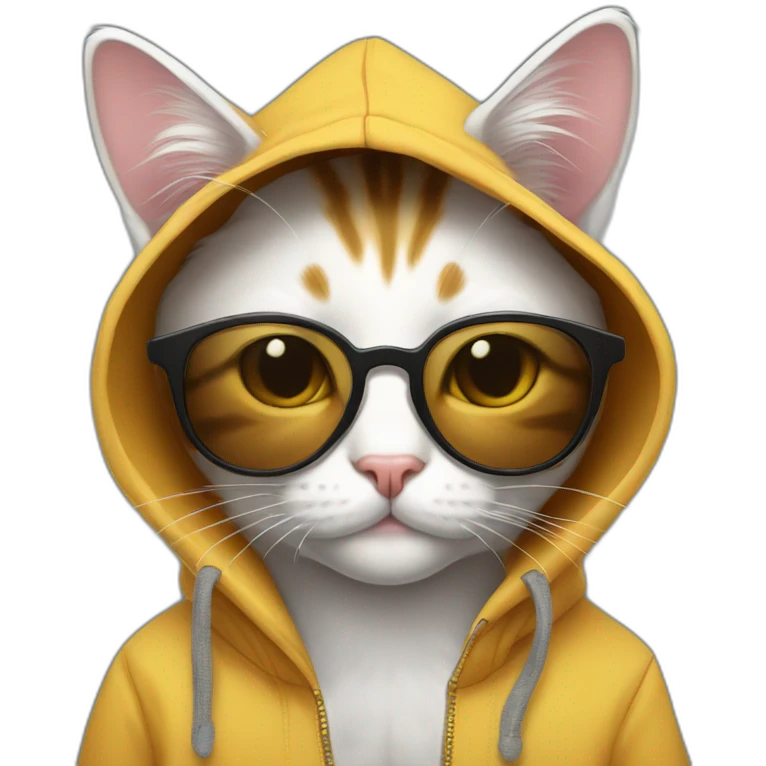 tricolor cat with hoodie and round sunglasses emoji