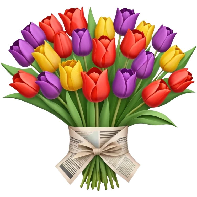 Colorful tulip and poppy flower bouquet wrapped in newspaper  emoji