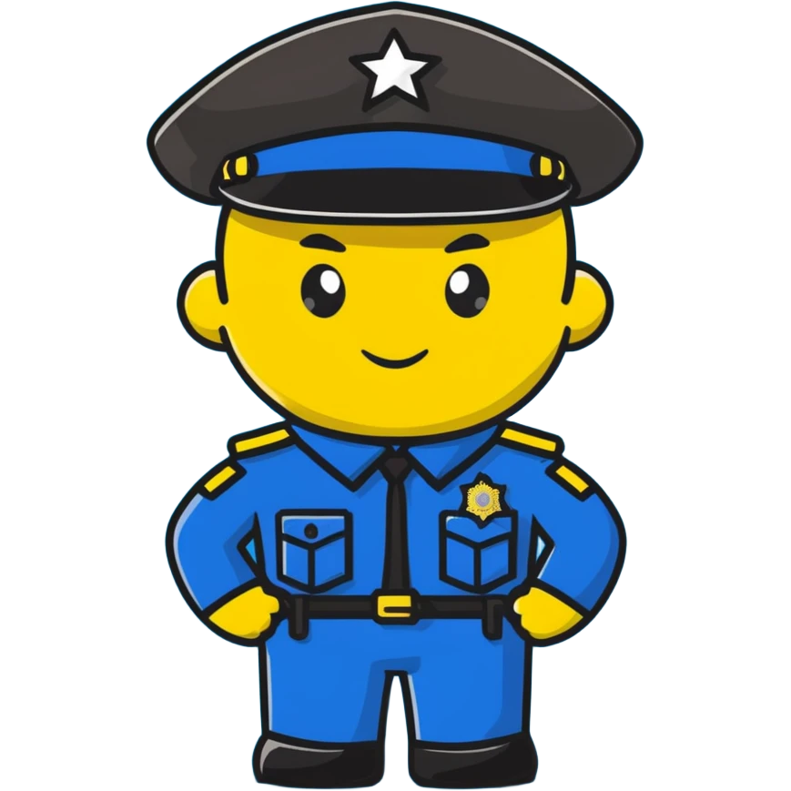 Russian police officer with yellow hat and uniform, professional stance emoji