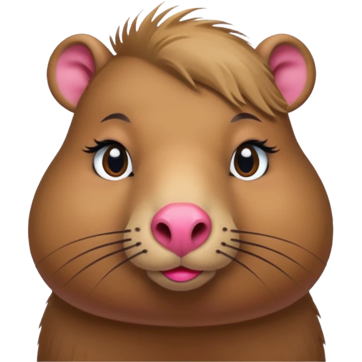 capybara with faka eye lashes and make up on - bright lipstick and eye make up emoji