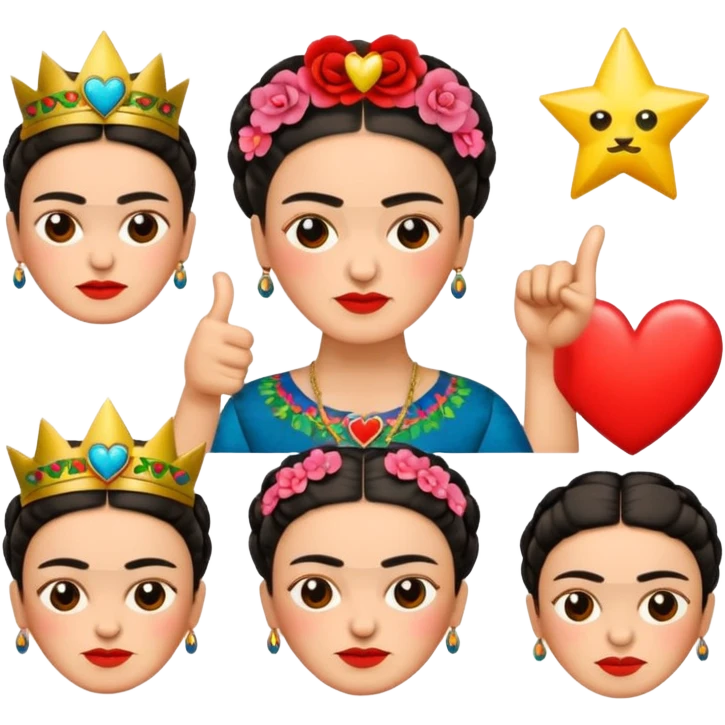 emoji pack of Frida Kahlo in style of her artworks that depicts at least these👍👎😍❤💤💫 emoji
