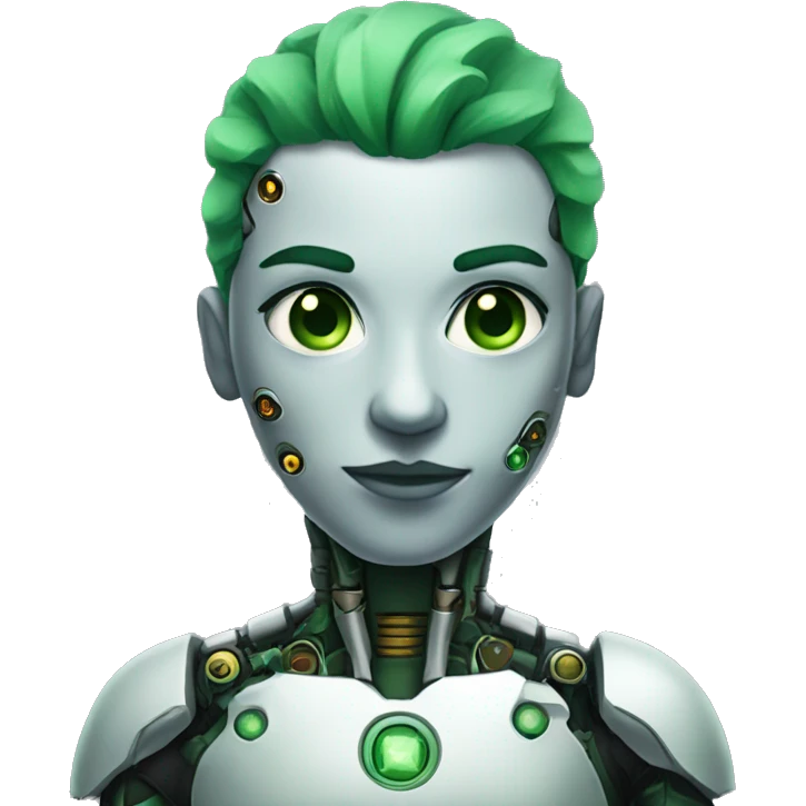 Cyborg with green eyes and green hair emoji