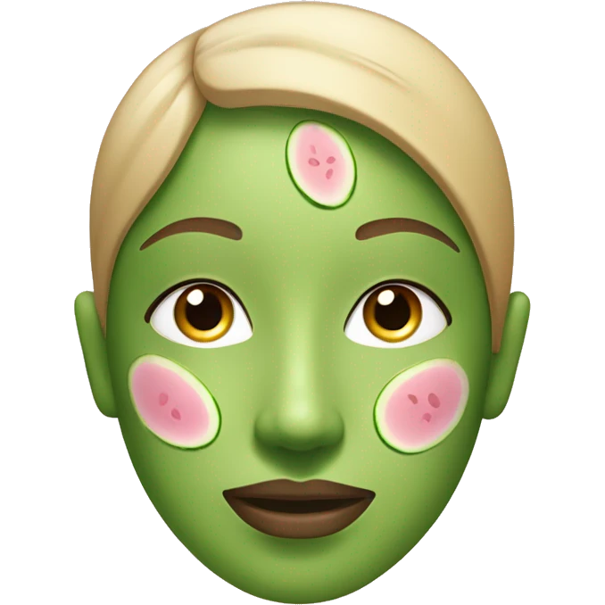 A serene face with an evenly applied green or pink clay mask and cucumber slices over the eyes. emoji