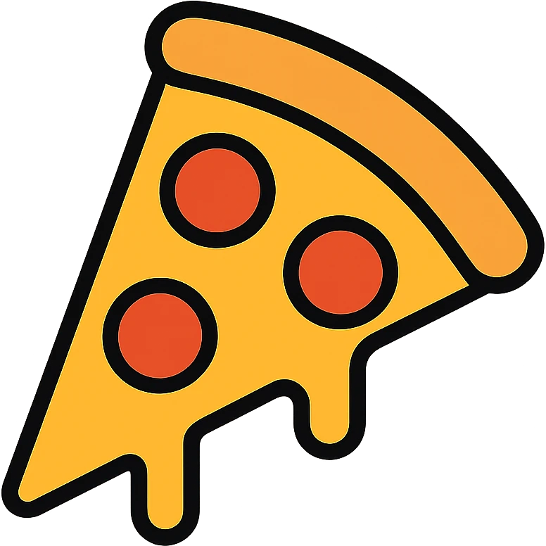 A colorful triangular pizza slice with melted cheese and pepperoni toppings emoji
