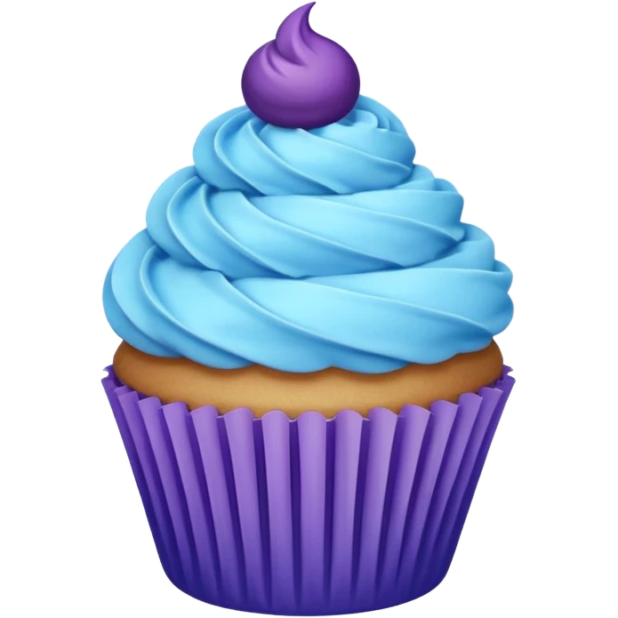 Cupcake: blue cream, purple paper emoji