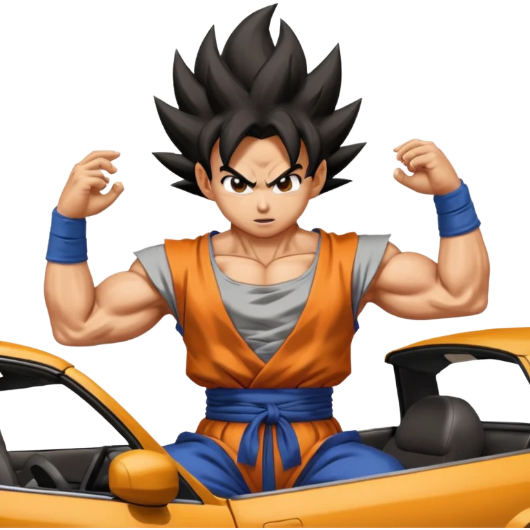 Goku crashes cars throw on Vegeta's head  emoji