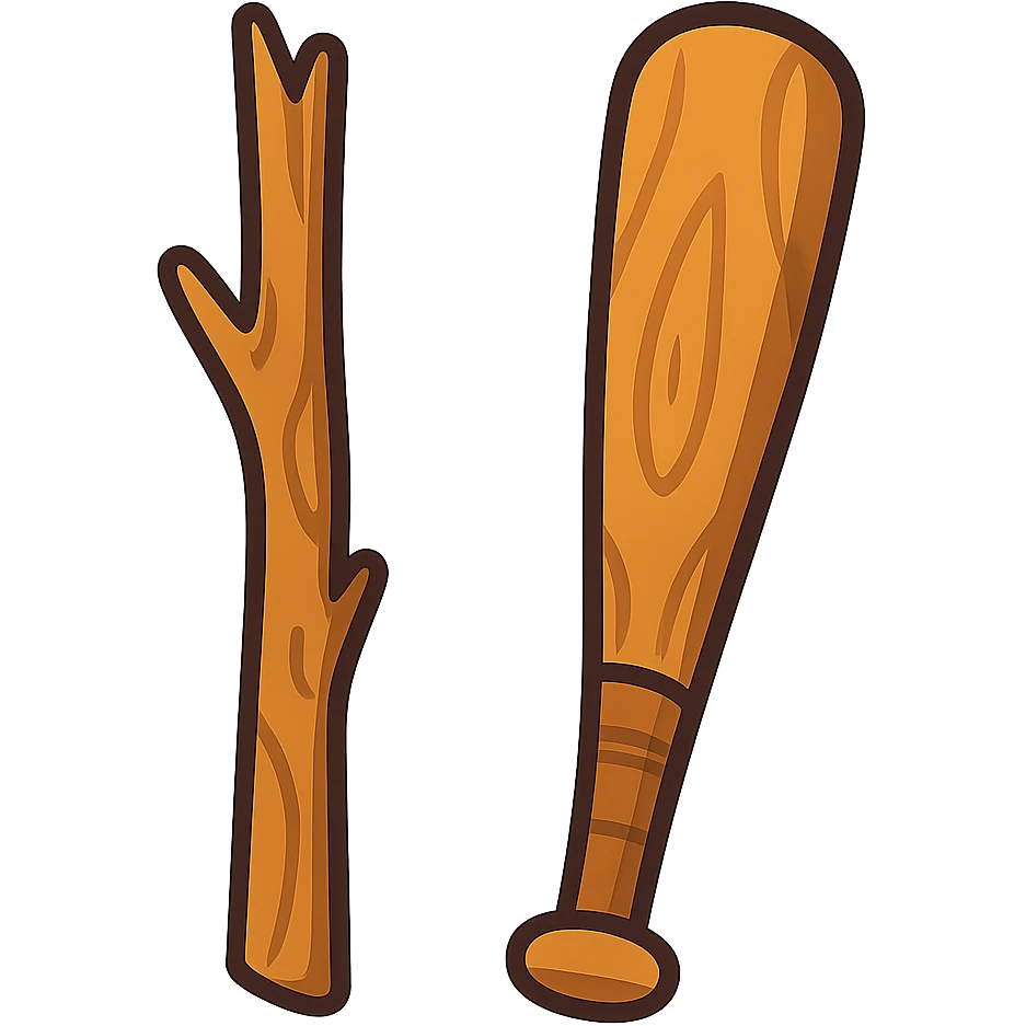 cartoon style wooden stick and wooden bat emoji