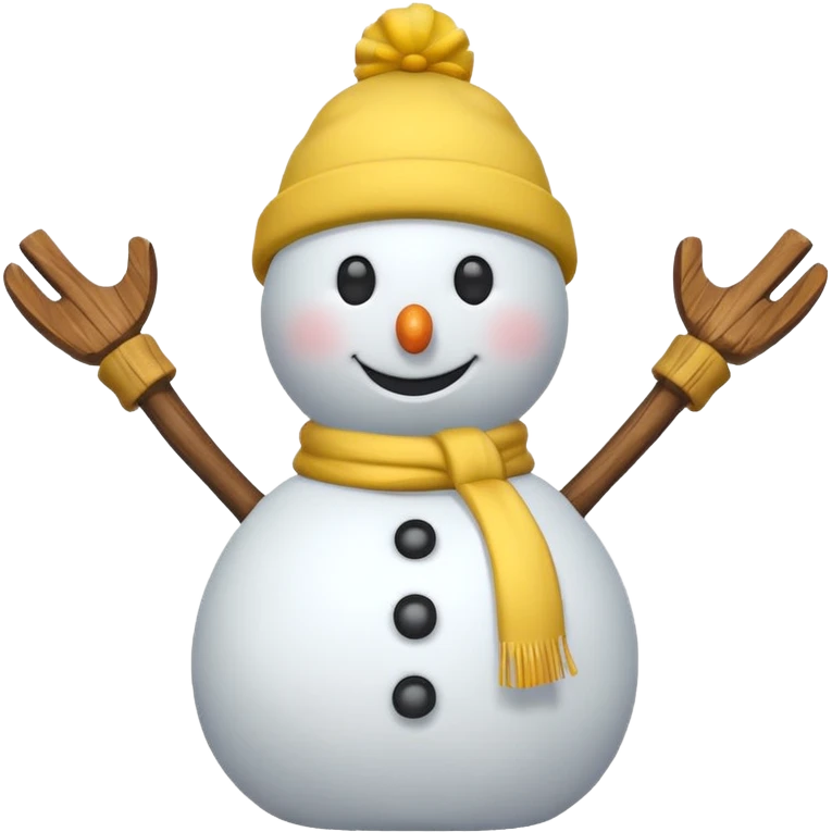 snowman wearing yellow hat, wood arms emoji