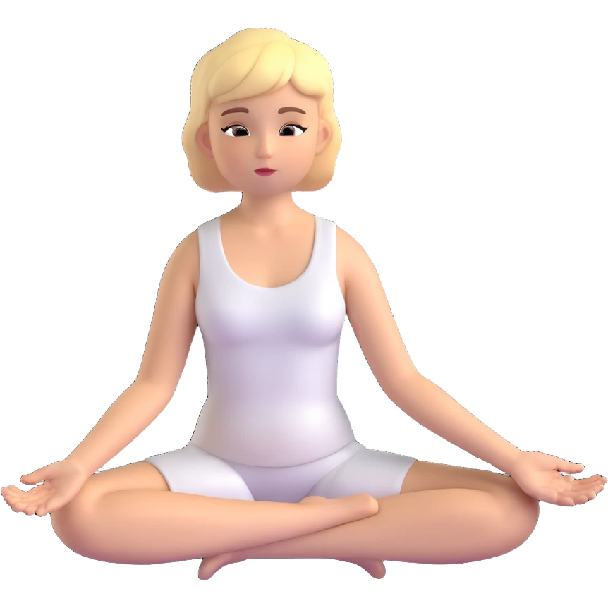 a blonde girl with a short haircut in a white dress sitting in a lotus position and meditating emoji
