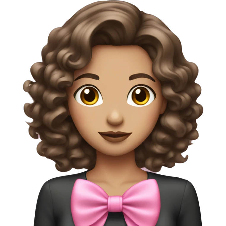 brunette girl with coquette pink bow and wavy hair emoji