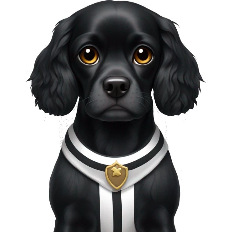 Small completely black king spaniel with black fur on face and white stripe on chest emoji