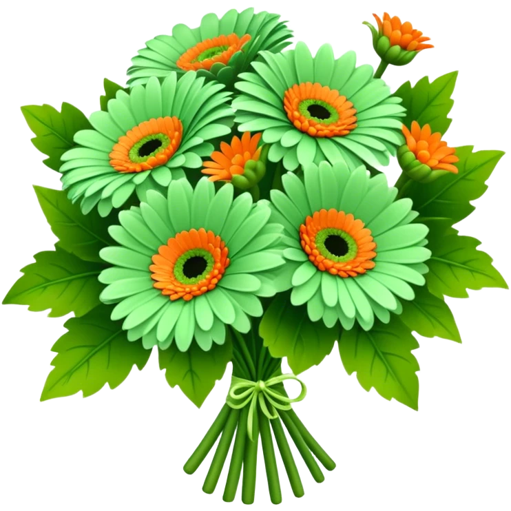bouquet Soft Green Gerbera Daisy, luxuriant, leaf, bud, orange style emoji