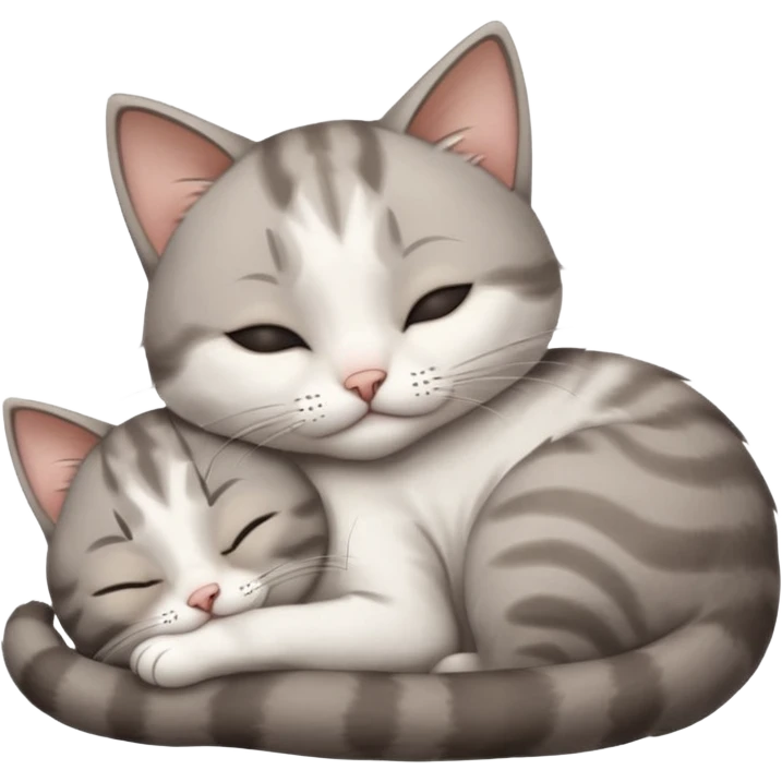 grey and white small cat with its eyes closed lying down leaning on his elbow with his paw curled under his head holding it up emoji