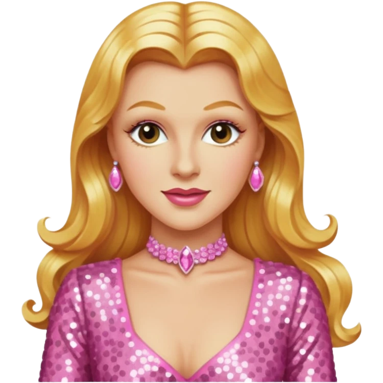 Ginger Rogers with long golden blonde hair, pink sequin outfit  emoji