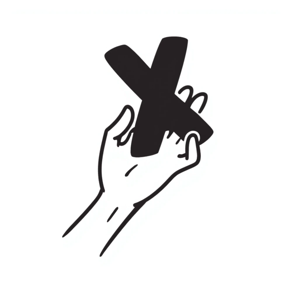 hand holding an X emoji
