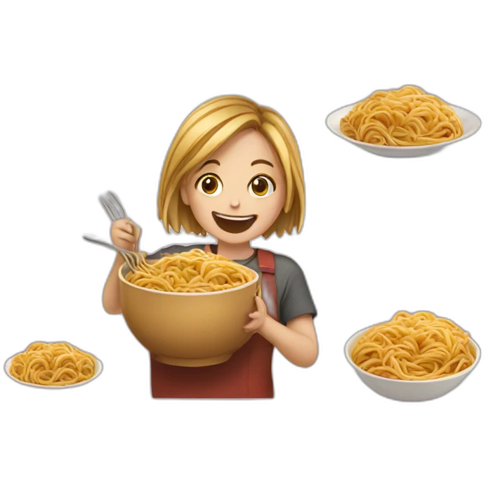 Girl smiling and eating spaghetti emoji