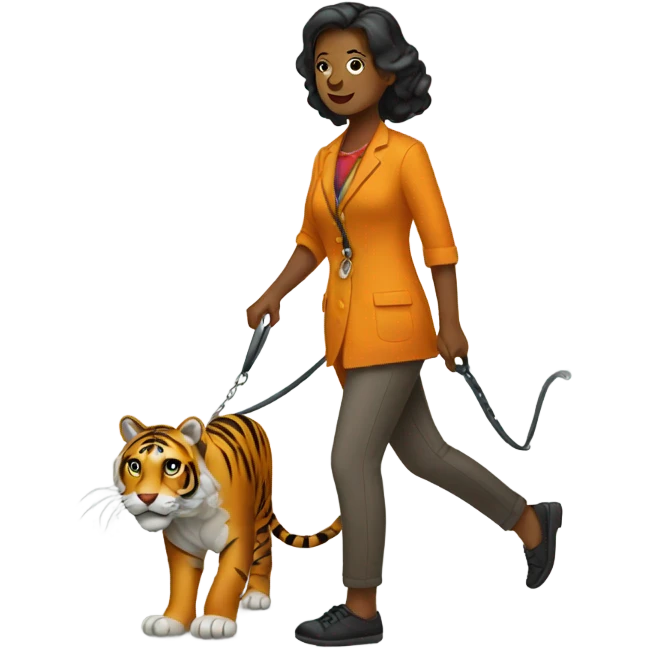 Create women walking a Tiger with a leash emoji