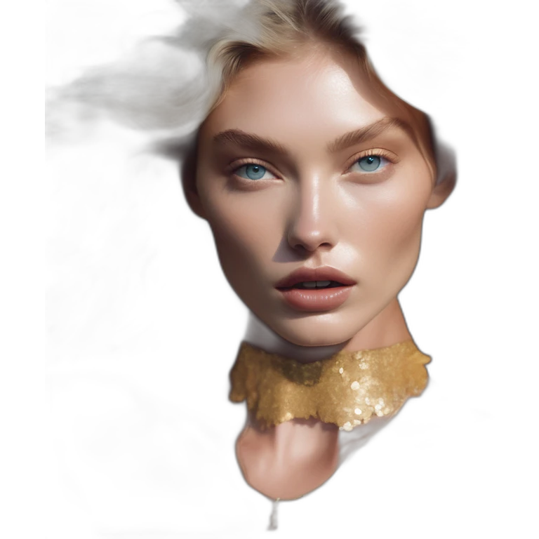 elsa hosk, david bellemere, Bare belly, Wings, Choker, Bathed in shadows, FOV 90 degrees, short lighting, L USM, Cold Colors, gilded technique, extremely hyper aesthetic, absurdres emoji