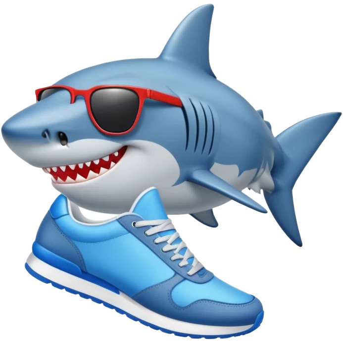 Cool shark with sunglasses and blue sneakers emoji