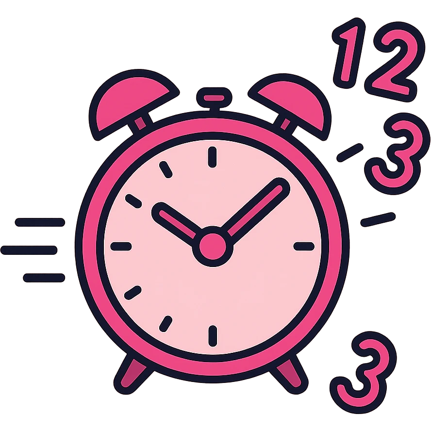 clock with numbers flying off, dynamic motion, pink color palette emoji