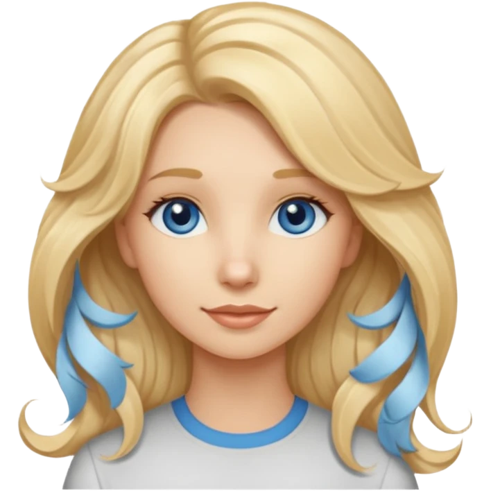 Long, straight, blonde hair, blue eyed woman.   Wavy, blonde goldendoodle emoji