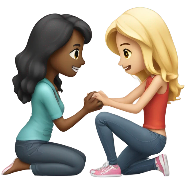 Girl proposing to girl on bender knee with a promise ring emoji
