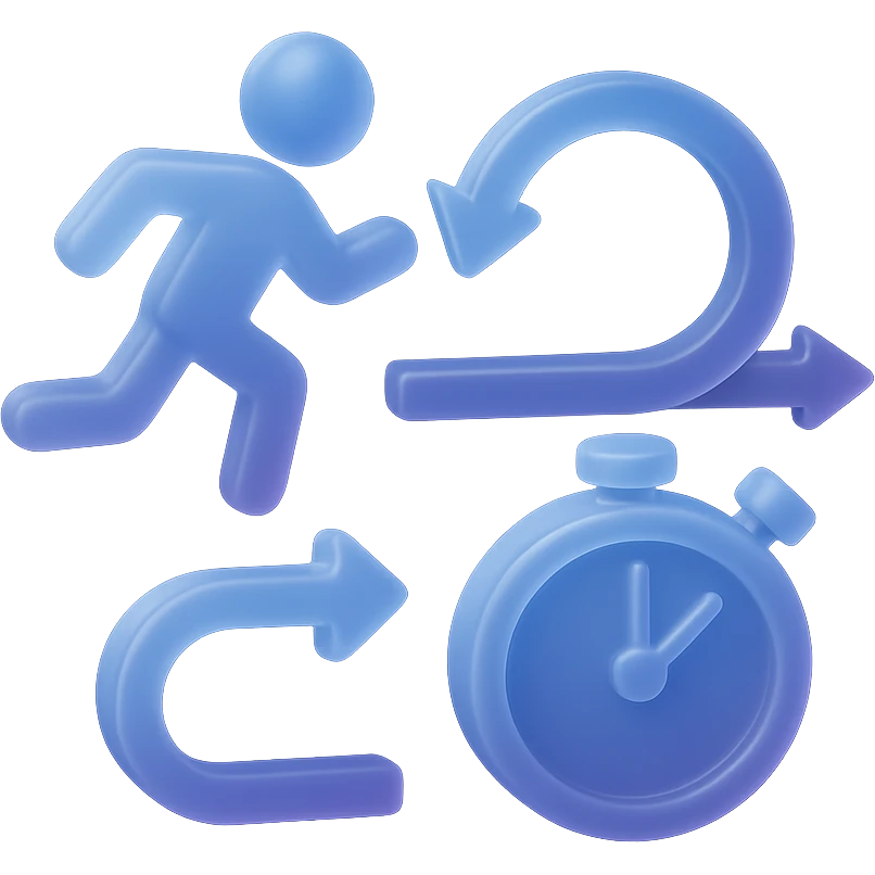 3D emoji in matte glass style with a blue to purple gradient symbolizing fast implementation, agile methodology, and focus on time-to-market. Visualize speed, agility, and efficiency. emoji