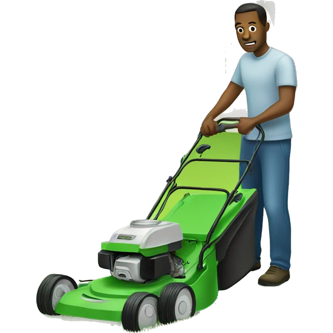 normal man cutting grass with lan mower emoji