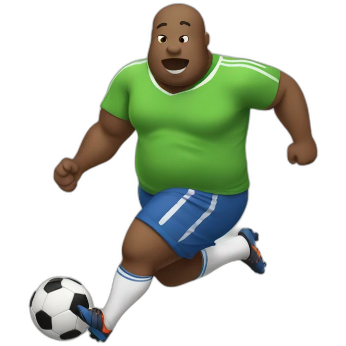 fat soccer player running and kicking with hippo face emoji