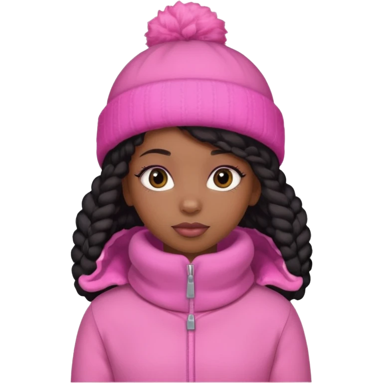Black girl that is in the snow and is wearing pink with girly hair  emoji