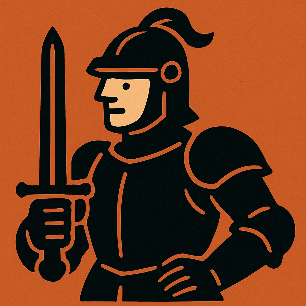 a knight in black armour, cartoon style, bold lines emoji