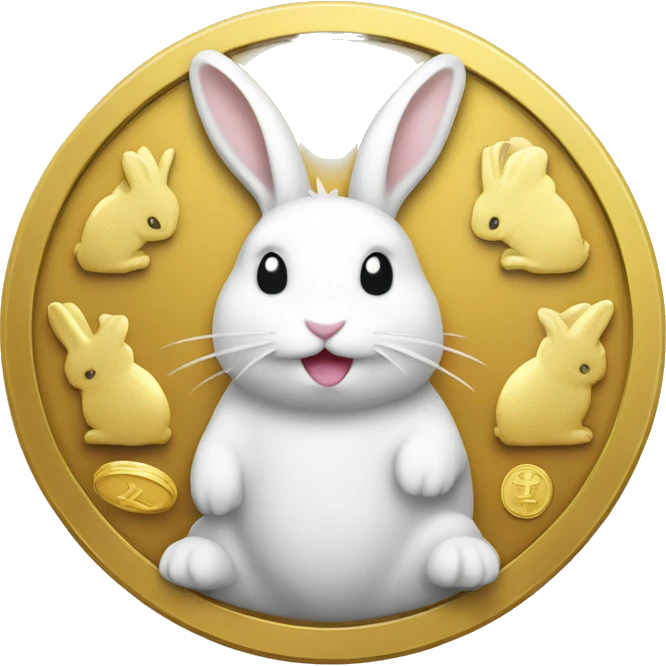gold coin, white rabbite on coin  emoji